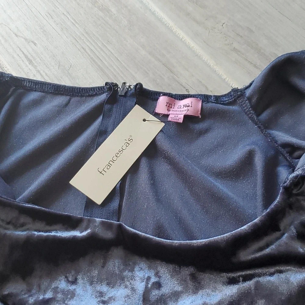 Miami Francescas Crushed Velvet Mini Dress Med Navy Blue Party Holiday Christmas - Picture 5 of 5